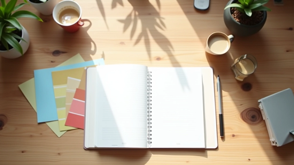 Collaborative workspace with professionals reviewing career transition documents and personal branding strategy notes on a light wooden table